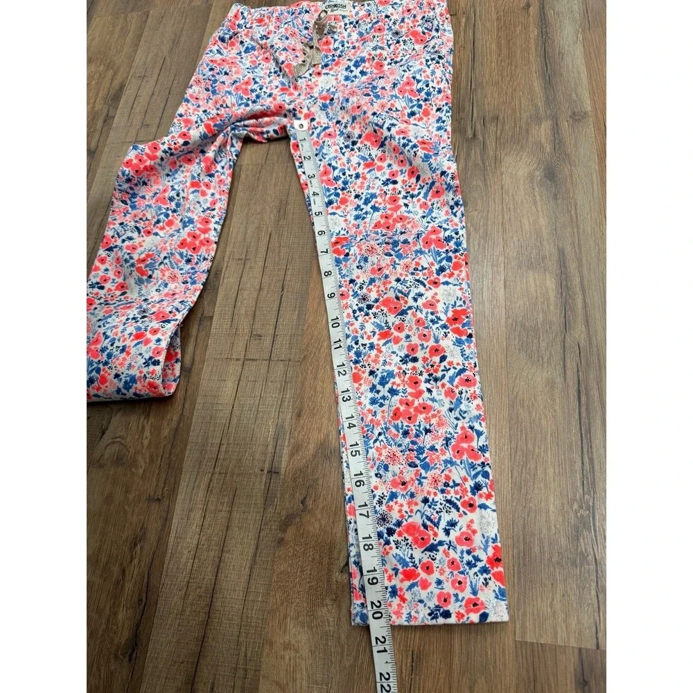 OshKosh B'gosh Girls Floral Skinny Pants Size 7 Cotton Stretch Pink Blue Pockets